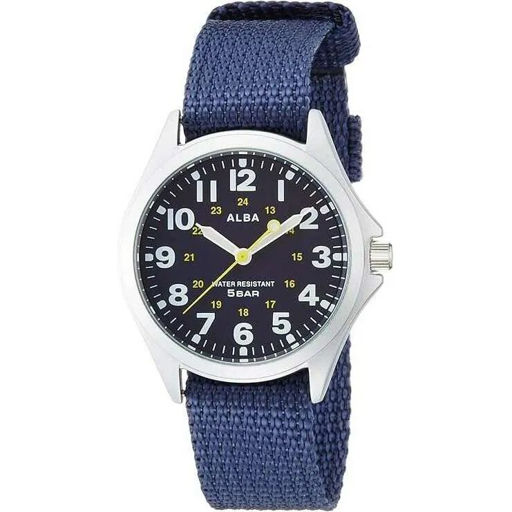 ALBA QUARTZ BLUE NYLON STRAP BLACK DIAL MEN WATCH AQPK402