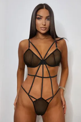 Black Hollow Out Mesh Teddy Lingerie