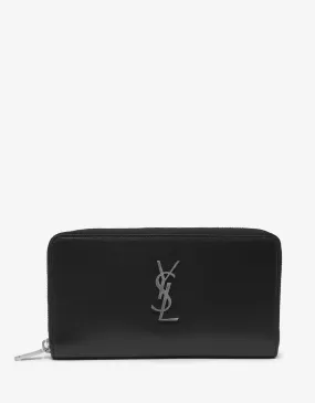 Black Logo Monogram Zip Wallet