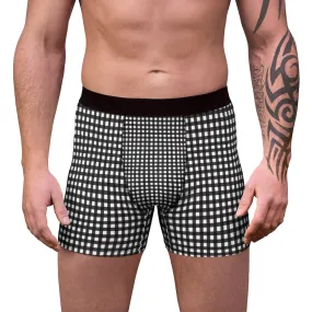 Black Plaid Men's Boxer Briefs, Classic Buffalo Plaid Print Traditional Best Underwear For Men