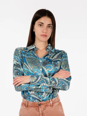 Camicia fantasia damascata blu