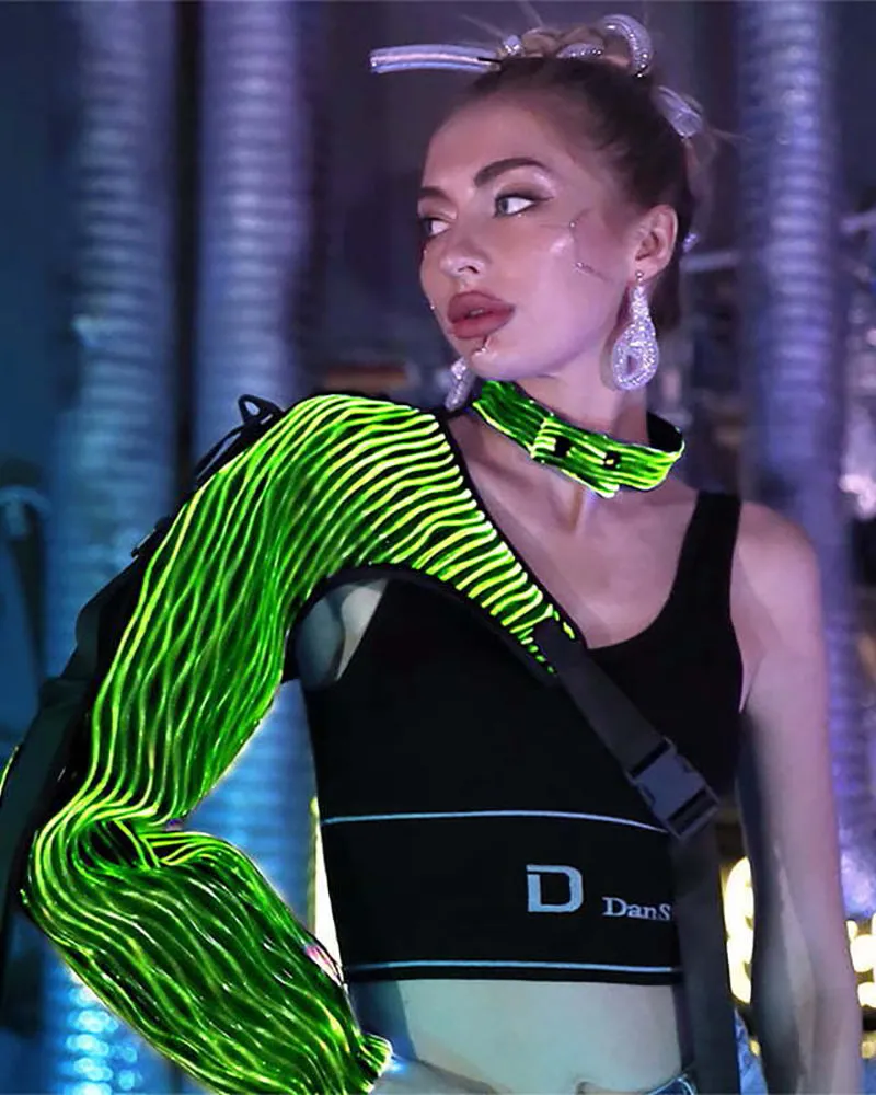 Cyberpunk Rave Clothing Luminous One Shoulder Sleeve Top