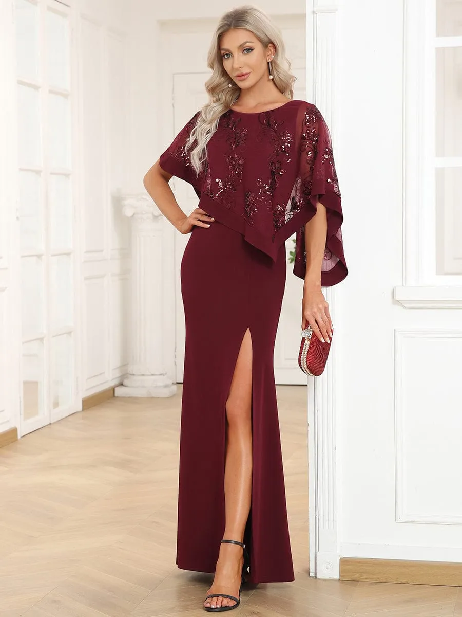 Lace Sequin Shirt Bodycon Floor-Length Mother Dress