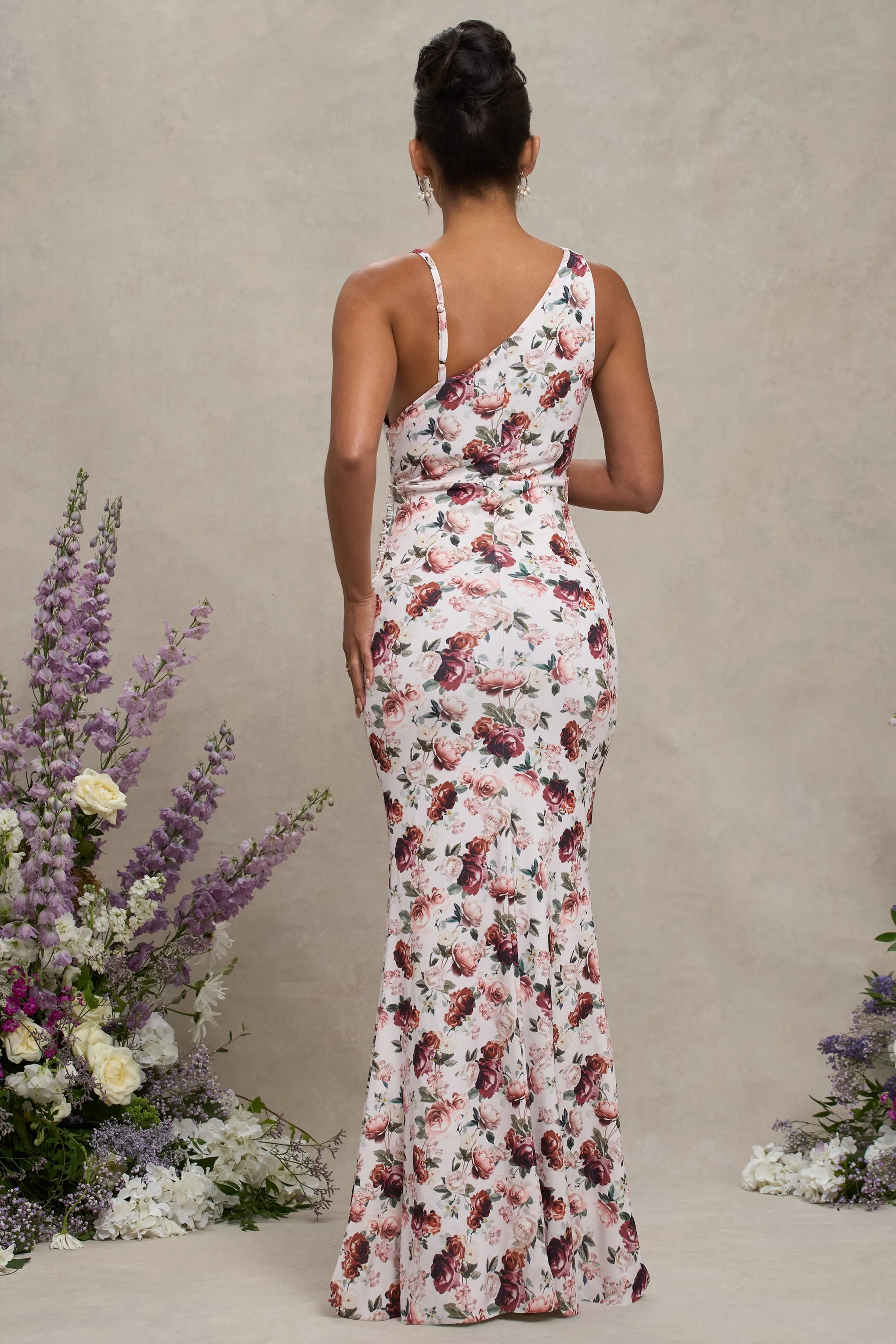 Phantasy | Robe longue de maternité blanche à fleurs et col bénitier