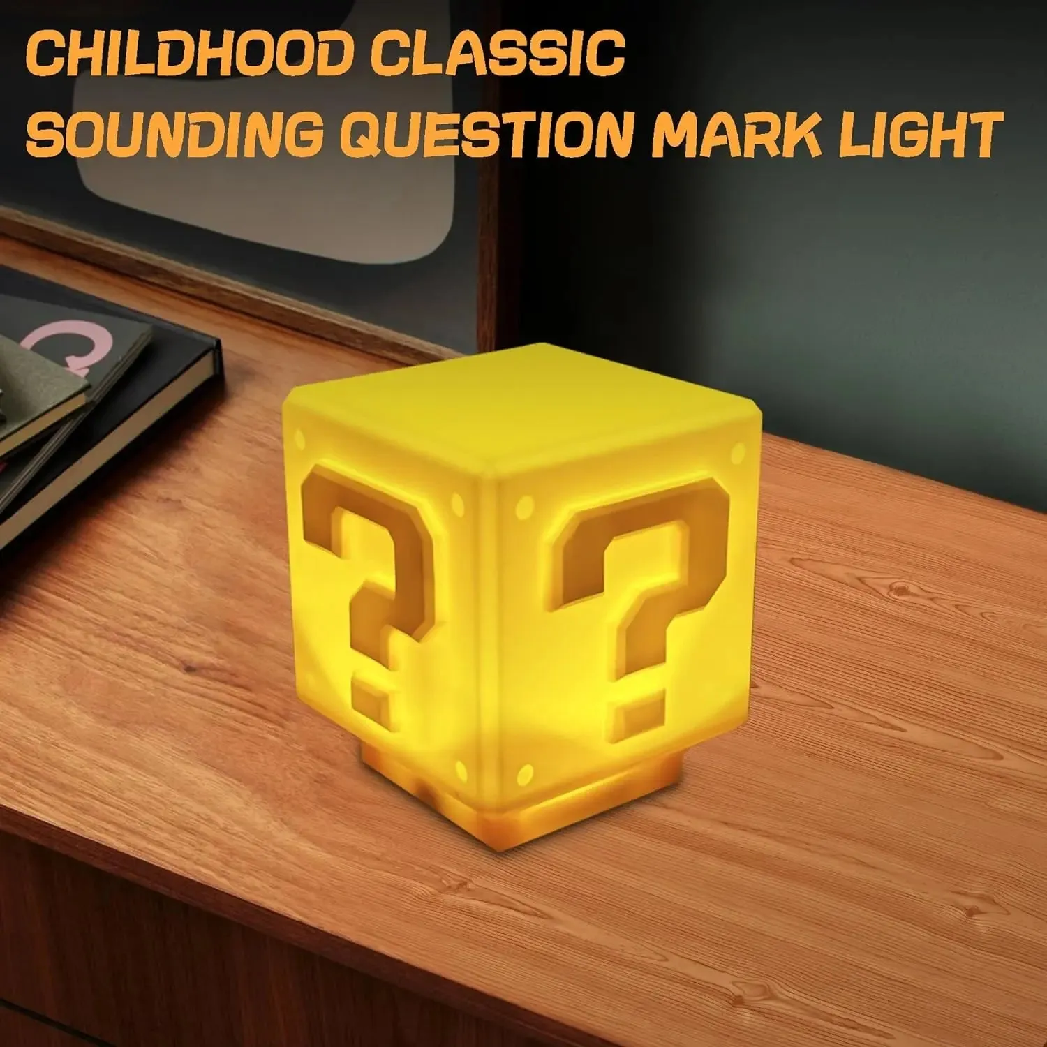 Super Bros-Mini Question Block Night Light,Bedside Lamp, Desklamp for Kids and Fans, Birthday Gift, Holiday Gift,Equipped with The Game's Same Gold Coin Sound(with USB Power Cable)